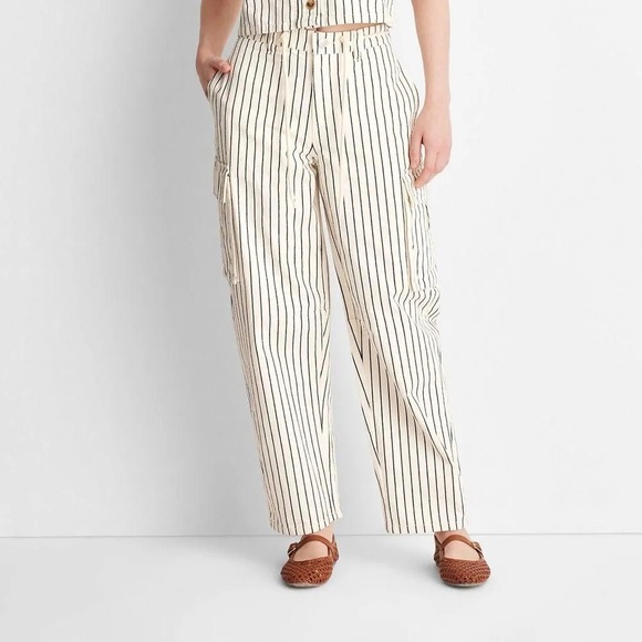 Future Collective Pants - Future collective mid rise Striped cargo barrel Jean - Black and cream sz 10